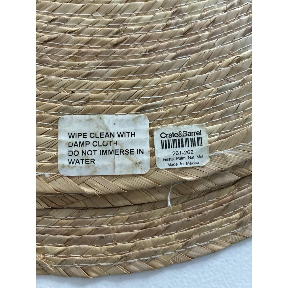 Crate & Barrel VTG Fiesta Palm Natural Woven Jute Placemats Set 4 - 16" Round - Picture 9 of 11